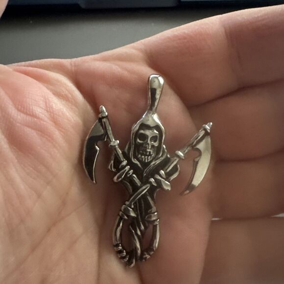 Skull Sword Axe Knife Pendant Stainless Steel Cuban Link 24 Inch Men’s Viking - Picture 4 of 6